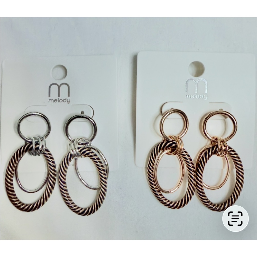 Melody Hoop Drop Earrings Set (2) | Gold & Silver Tone Minimalist Dangle
